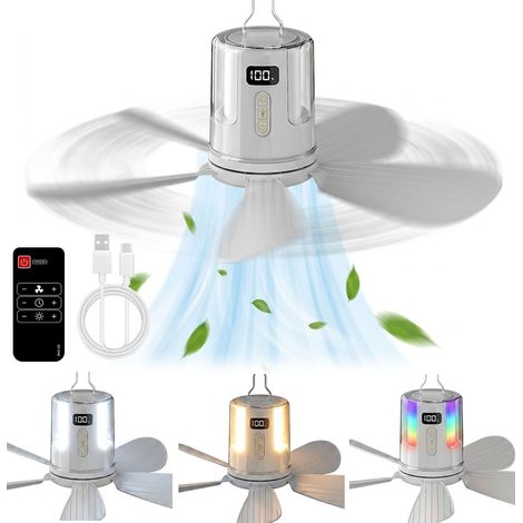 Ventilateur de Camping Lumière, 10800 mAh Ventilateur de Plafond avec 4 Vitesses, Télécommande, Pour Tente, Camping (1/5)