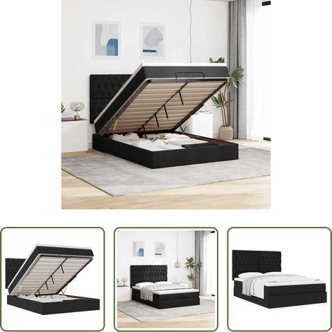 Sommier hydraulique - Cadre de lit ottoman avec matelas noir 140x190 cm tissu (1/5)