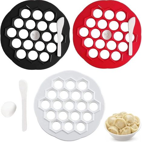 Set di 3 pezzi per preparare ravioli, stampo piccolo, per palline, stampo in plastica, per ravioli, strumento, palline, preparatore, in plastica, stampo manuale per polpette, 19 fori (bianco, rosso e (1/5)