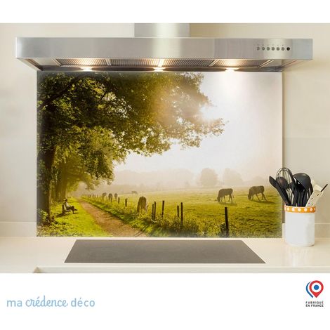 Fond de hotte : champ de vaches lumineux - Verre trempé - 90 cm - 60 cm (1/5)