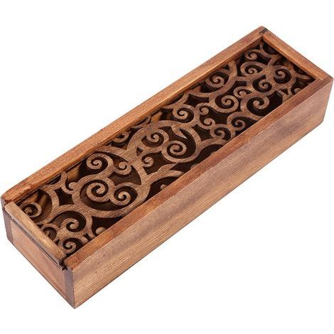 Boîte à crayons en bois avec motif herbe tourbillon, rangement de bureau et école, organiseur de fournitures de papeterie pour table. (1/5)