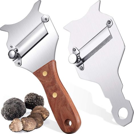 2 pièces - Trancheuse à truffes - Acier inoxydable - Râpe à truffes - Trancheuse à fromage - Coupe-fromage avec manche en bois - Pour trancher les truffes, le chocolat et le fromage - Avec lame de rec (1/5)