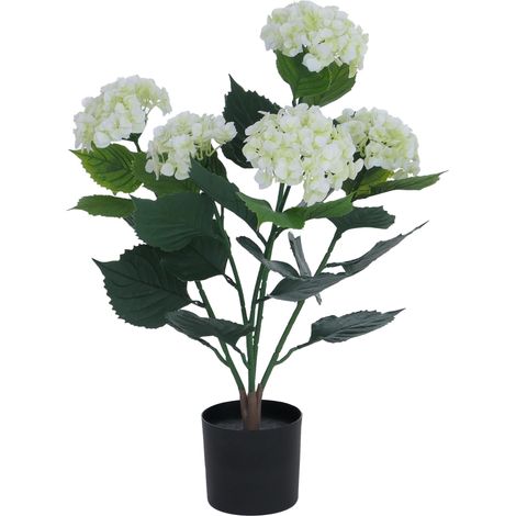 [NON UTILIZZATO] Ortensia artificiale HHG-035, pianta decorativa, con vaso, per esterni, in polietilene, 64x40x40 cm, bianca (1/5)