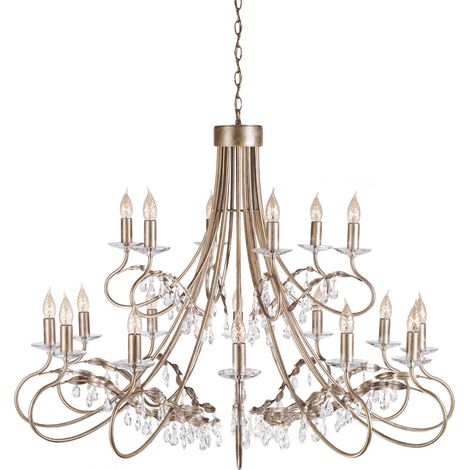 Lampadario Classico Christina Acciaio Cristallo Oro 18 Luci E14