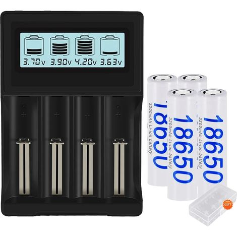 Batería recargable 18650, 3000 mAh, compatible con dispositivos electrónicos, 4 unidades y cargador. (1/2)