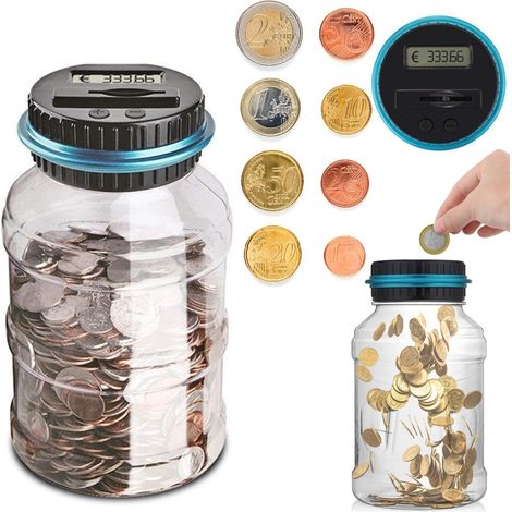 Hucha decorativa Sunsbell Euro Money Money con pantalla LCD, gran capacidad, contenedor para monedas, regalo infantil (1,8 l) (1/5)
