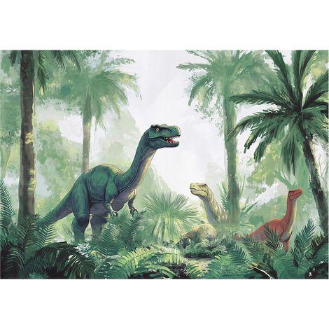 Papier peint enfant garçon dinosaure jungle forêt intissé 200x140 cm mural chambre enfant décoration (1/5)