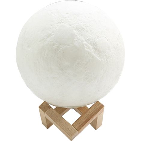 Lampe lune 8 cm, veilleuse LED 3D tactile 3 couleurs, lampe de chevet, cadeau Saint-Valentin avec support en bois
