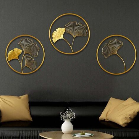 3-piece golden ginkgo leaf wall decoration