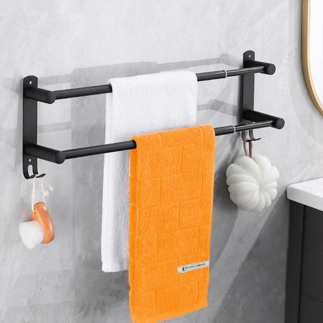 Inoxydable Porte-Serviettes de Salle de Bain 43-78CM Rétractable Porte Serviette Porte-Serviettes Mural pour Salle de Bain, Cuisine, Toilettes, Hôtel (Noir, 2 Couches)