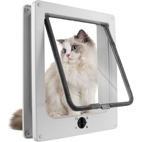 Chatière magnétique 4 voies 23.5 x 27 x 5.5 cm pour chats et petits chiens avec rabat transparent et installation facile (1/5)