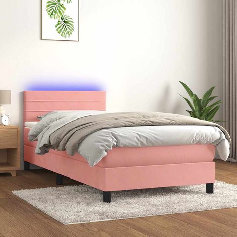 Cama box spring colchón y LED terciopelo rosa 80x200 cm (1/5)