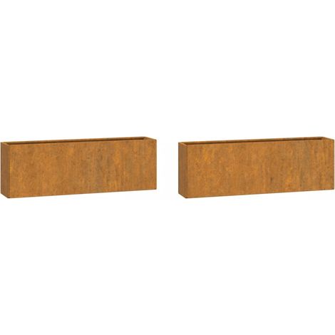 Vassoio per fioriera aiuola rialzata piante fiori muro giardino terrazze set da 2 Acciaio corten arrugginito 53 x 10 x 17 cm marrone 020039118