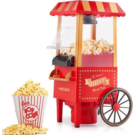 Machine à pop-corn Popper - Revêtement antiadhésif et pop-corn prêt en 2 minutes - Style rétro - 1200 W - Rouge