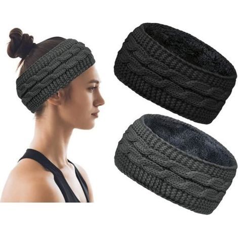 2 Pièces Bandeau Cheveux pour Femme, Bandeaux Hiver, Elastique Cheveux Tricoté Oreille, Cache-oreilles Femmes Tricoté, plus Velours (1/4)
