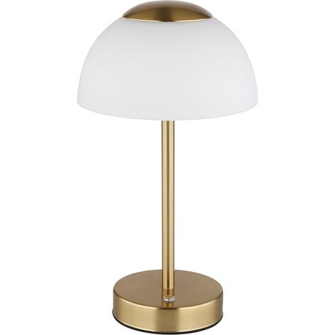 Lampada da tavolo con touch dimmer LED Lampada da comodino ricaricabile Lampada da tavolo da soggiorno, metallo nichel opaco vetro opale, 2,5W 150lm bianco caldo-bianco freddo, DxH 15x28 cm