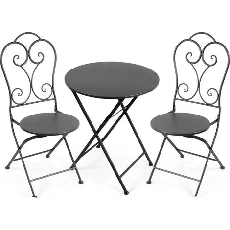 Set tavolo e due sedie pieghevoli in metallo nero