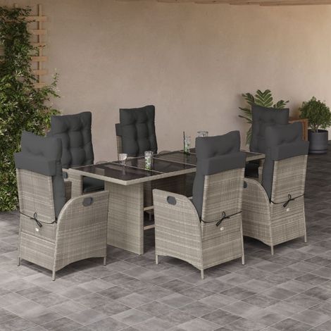 Ensemble à manger de jardin et coussins 7 pcs-Salon de jardin gris clair rotin 647150 (1/5)