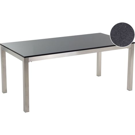 Mesa de comedor de jardín con tablero de granito negro y plateado patas de acero para 6 personas 180 x 90 x 74 cm Grosseto (1/5)