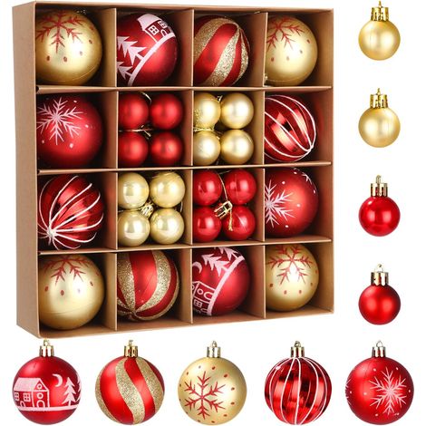 Set da 42 pezzi di palline di Natale, decorazioni per l'albero di Natale da 6 cm con ganci per appendere, palline di Natale in plastica infrangibile, decorazioni per la casa, rosso e oro