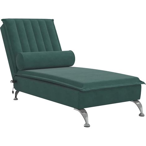 vidaXL Chaise Longue Massaggi con Capezzale Verde Scuro in Velluto (1/5)