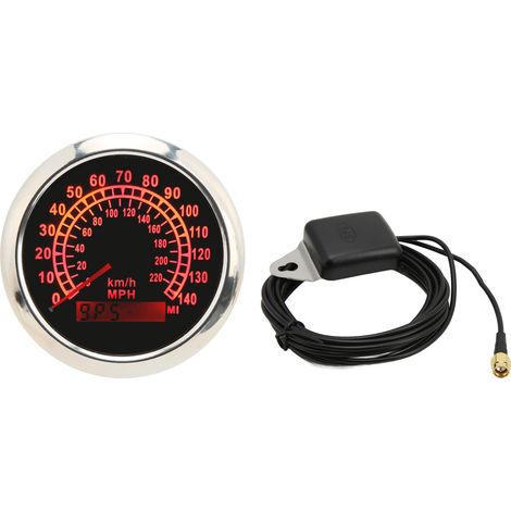 Compteur de vitesse GPS numérique 85mm 220km/h 0-140MPH IP67 étanche rétroéclairage rouge 9-32V odomètre universel pour voiture bateau camping-car noir (1/5)