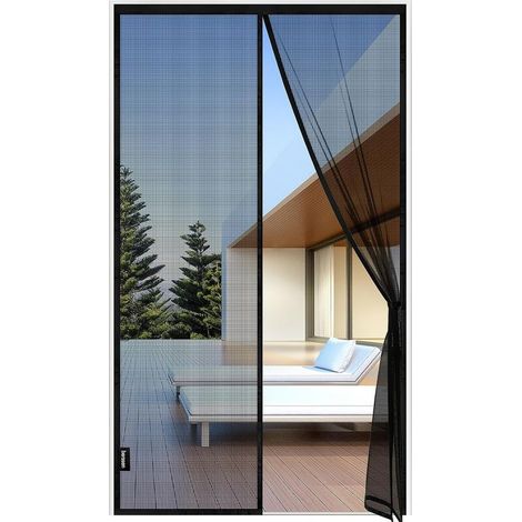 Moustiquaire Porte Fenêtre, 95 x 220 CM - Maille Fine NOIRE Rideau Anti Mouche, Se Ferme Tout Seul, La Bande au Sommet du Volet Magnétique a Été Élargie à 3,8 CM (1/5)