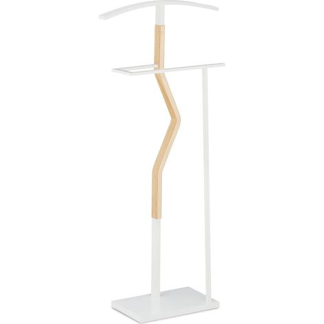 Valet de nuit en métal design contemporain 90 x 40 x 40 cm avec tringle pratiques en blanc (1/5)
