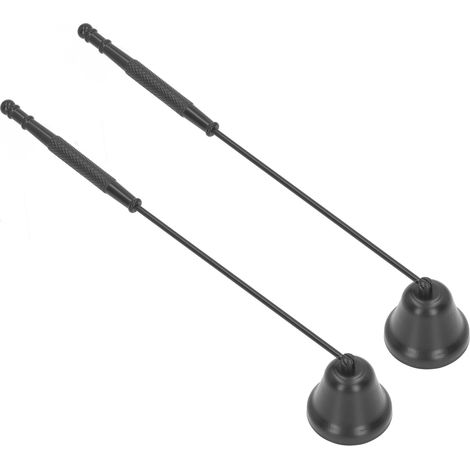 Ensemble de deux chandeliers à long manche, en forme de cloche, en métal, avec revêtement ignifuge et éteignoir à mèche, noirs. (1/5)