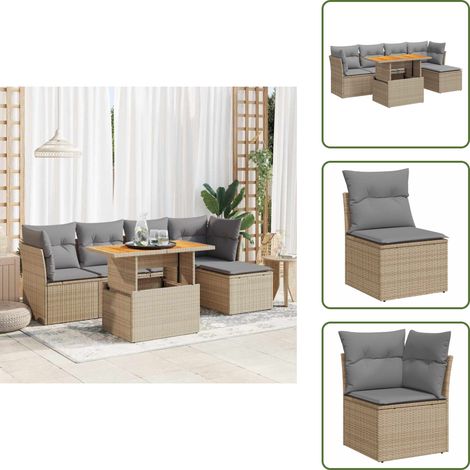 6-tlg. Garten-Sofagarnitur mit Kissen Beige Poly Rattan - Garten Sofagarnitur - Garten Sofagarnituren - Outdoor Sofagarnitur - Sofagarnitur Terrasse (1/5)