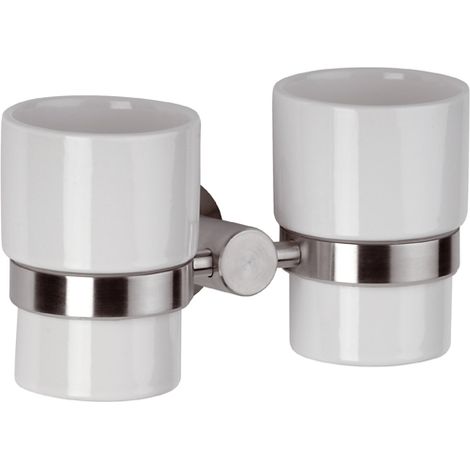 Portabicchiere doppio in ceramica - serie minimal inox (1/3)