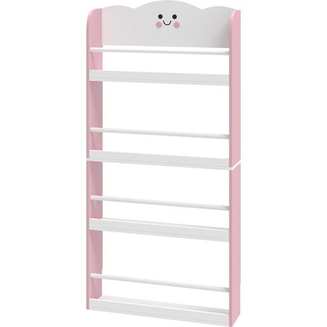 Étagère murale pour enfants avec 4 niveaux, bibliothèque suspendue rose pour chambre d'enfant, salle de jeux, salon (1/5)