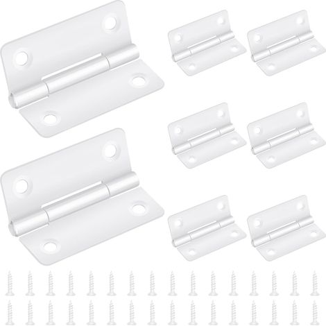 Lot de 8 charnières de porte pliables en acier inoxydable 50 x 39 mm pour portes en bois, armoires, fenêtres, portes, avec 32 vis, blanches (1/5)