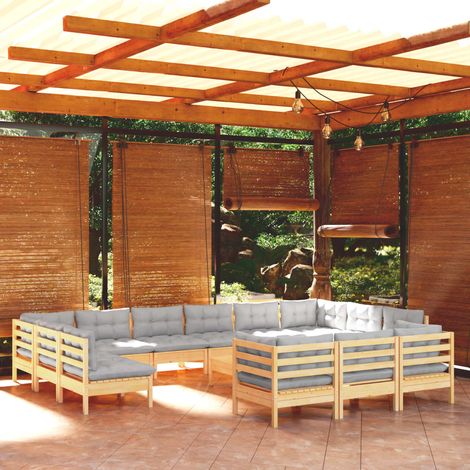 Furniture Limited - Salon de jardin 14 pcs avec coussins gris (1/5)