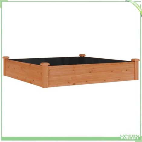 Lit surélevé de jardin - FAFEICY - 364293 - Bois massif sapin - 120x120x25 cm - Doublure incluse (1/5)