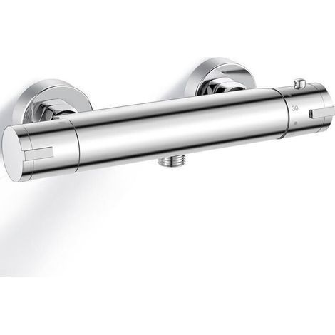 Wall-mounted thermostatic shower mixer with 38°C safety button, chrome-plated (1/4)
