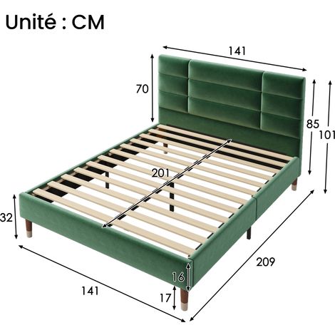 Letto Matrimoniale 140×200 cm, Letto Imbottito in Velluto con Testiera Trapuntata e Spazio Sottoletto, senza Materasso, Verde (1/4)