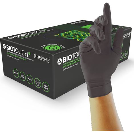 Gants jetables - Gants d'examen, polyvalents, de qualité médicale - Boîte de 100 gants, noir, taille XL (GM0095) (1/5)