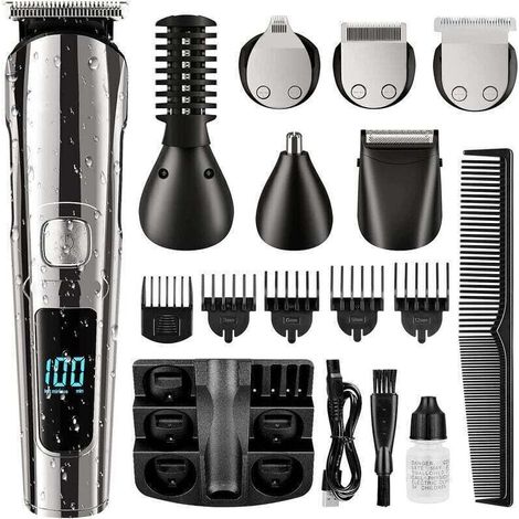 Tondeuse Cheveux Hommes, 11-en-1 Tondeuse Barbe et Cheveux Professionnel, Sans Fil Rasoir Électrique, Tondeuse Corps de Précision pour Nez, Écran LCD, Sabot Ajustable, Imperméable