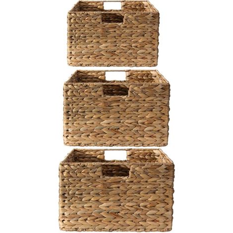 Calicosy – Lot de 3 paniers en jacinthe d'eau avec armature métal – Dimensions : L 28/39/45 cm X P 19/28/33 cm X H 13/17/20 cm – Design contemporain