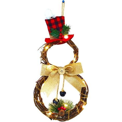 Couronne de Noël décorative à LED - Couronne de porte bonhomme de neige artificiel - Décoration de Noël pour porte d'entrée, Noël et Nouvel An (1/5)