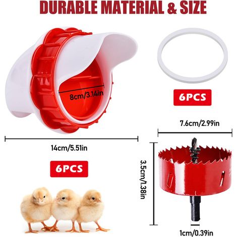 Mangeoire Poulailler Automatique Anti Nuisible Kit de 6 Orifices d'Alimentation Gravité par Gravitation avec Scie Cloche pour Poules Canards Oiseaux