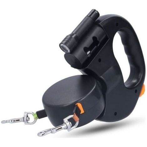 Laisse Double pour 2 Chiens,Laisse Chien Enrouleur pour Chien Jusqu'à 25kg/55 lb,Ruban en Nylon Solide Extensible à 3M, avec Coutures réfléchissantes Lumineuses,360º sans Enchevêtrement (1/4)