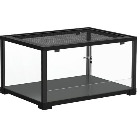 Terrarium pour reptiles en verre trempé 86,3 L, porte coulissante verrouillable, couvercle grillagé, base étanche, 60 x 45 x 32 cm, noir - CHICFURN (1/5)