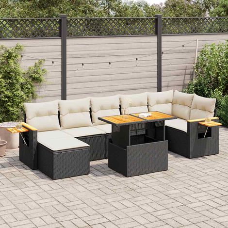 vidaXL Set Divani da Giardino con Cuscini 8 pz Nero Polyrattan Acacia (1/5)