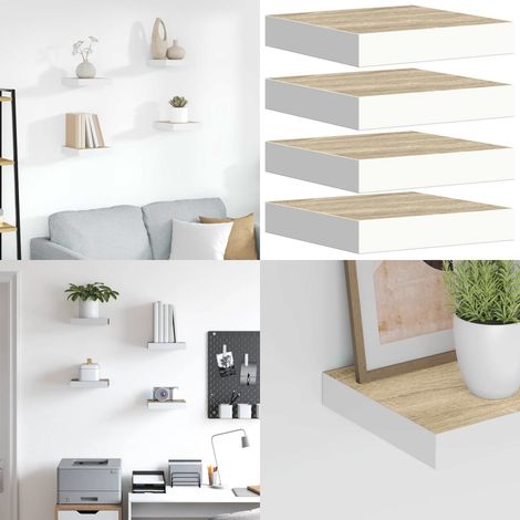 Scaffali a Parete 4 pz Rovere e Bianco 23x23,5x3,8 cm in MDF - Scaffali a parete - Scaffali in mdf