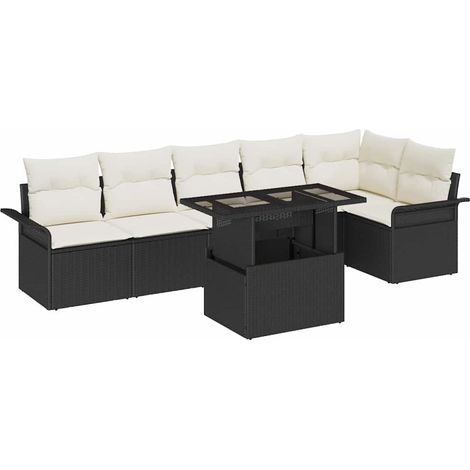 Garden Sofa Set with Cushion 7 pcs Black Poly rattan vidaXL (1/5)
