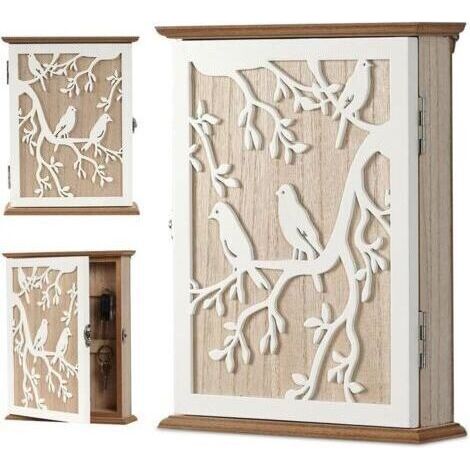 NALOOKAMIC Boîte à Clés en Bois, Boite a Clef Decorative Armoire a Clef Murale avec 6 Crochets à Clés, pour Entrée, Chambre, Couloir, Garages, Bureaux -Blanc Vintage 26,5 x 20 x 6 cm (1/4)