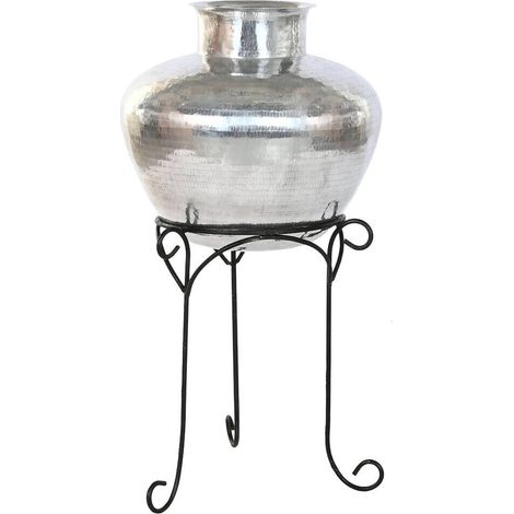 Vase décoratif aluminium argenté et noir style contemporain - argenté et noir profond (1/4)