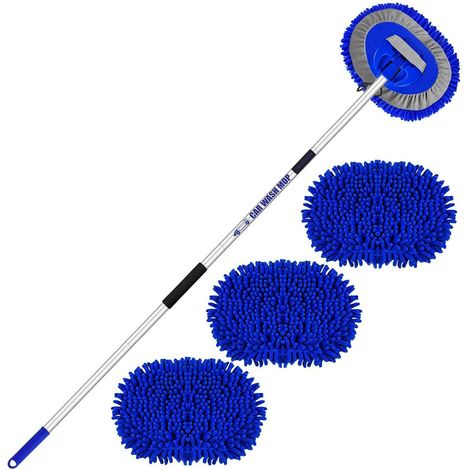 Autowaschbürste mit Teleskopstiel 160cm, 2-in-1 Reinigungsset, 3x Mikrofaserköpfe (1/5)